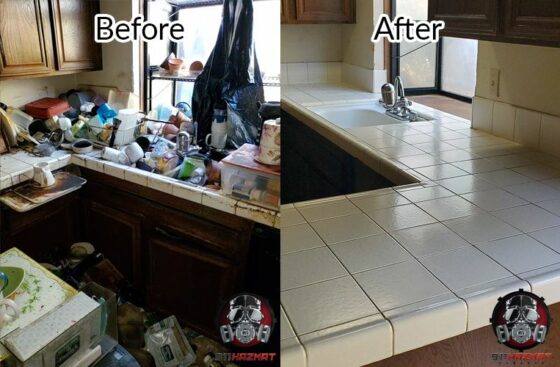 Before and After of Kitchen with Hoarder Cleaning in Stockton, CA