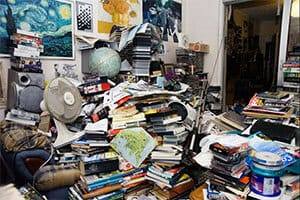 Hoarder Clean Up in Palo Alto, CA, for books, magazines, and litter in a home living room