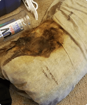 Dried blood on a pillow needing suicide clean up in Sacramento, CA