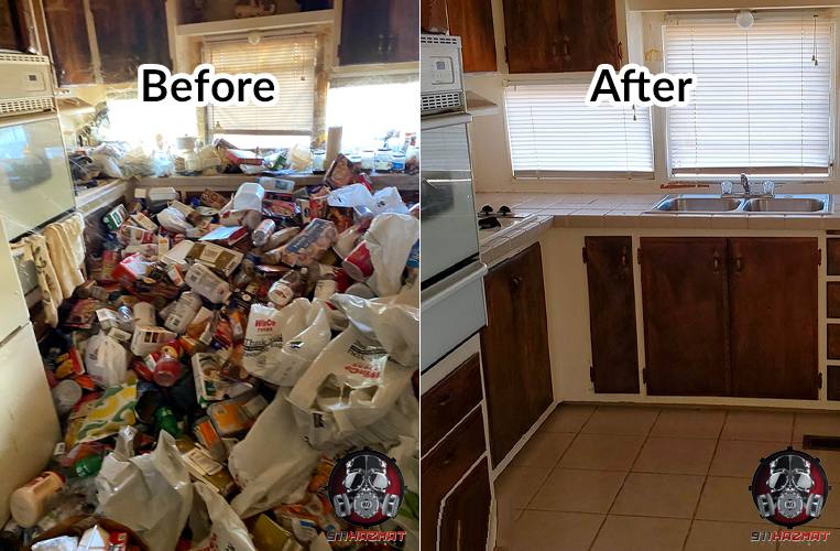 Before and after hoarding cleaning in San Francisco home kitchen