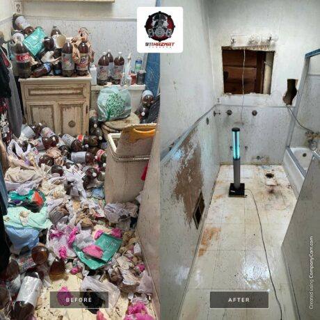 Before and After Hoarder Cleaning in a Bathroom in a Home in Rosemont, CA