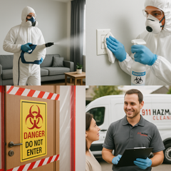 Hazmat crew disinfecting mouse droppings for hantavirus prevention in Roseville, CA